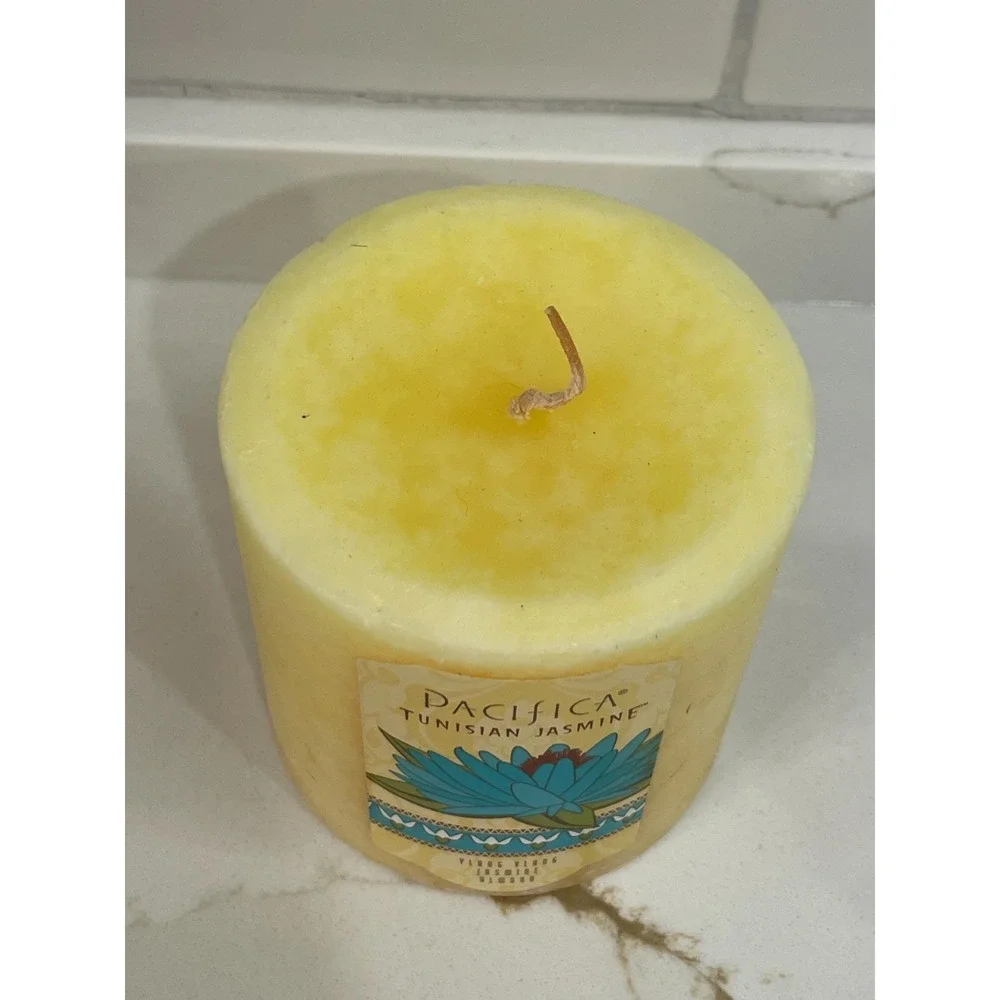 Pacifica Tunisian Jasmine Pillar Candle Scented‎ Single Wick 3